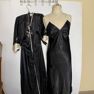 Secret Treasures Black Satin Nightgown with White Accents